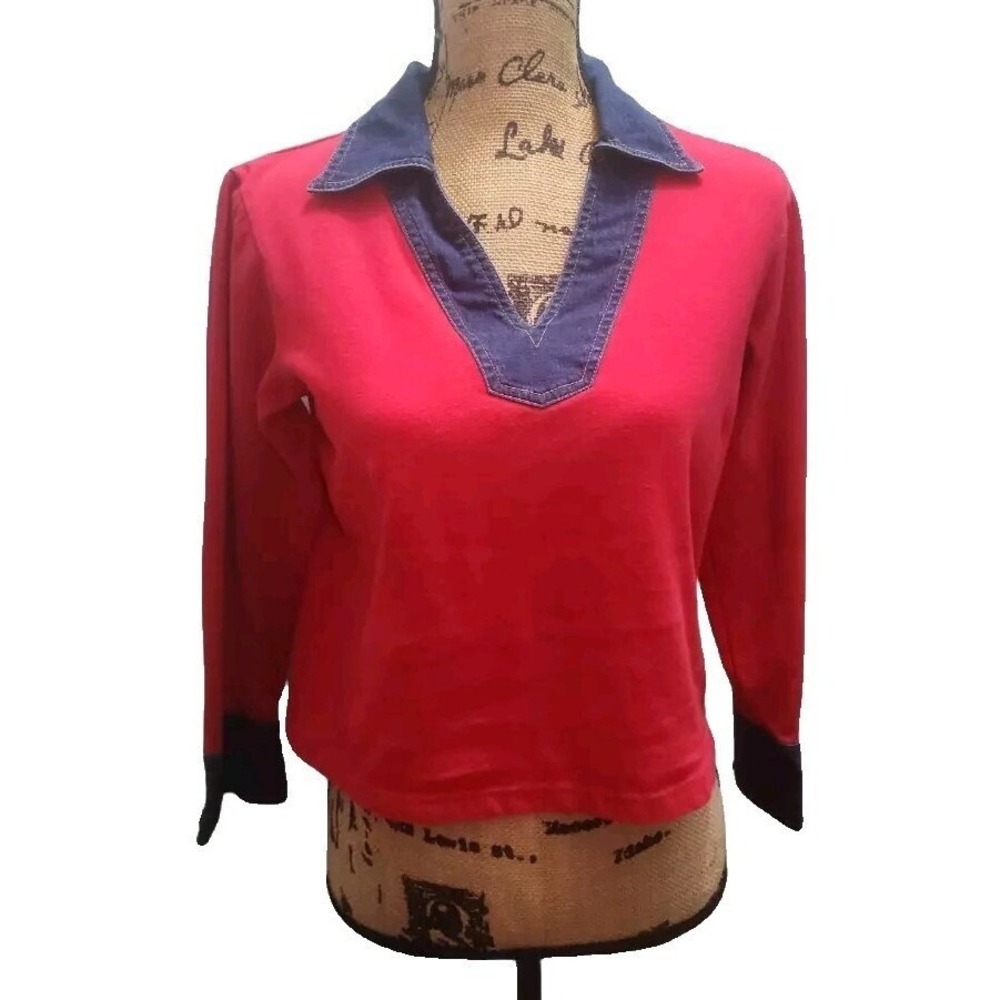 FioreLini International‎ Pullover Top Denim Collar Long Sleeve M